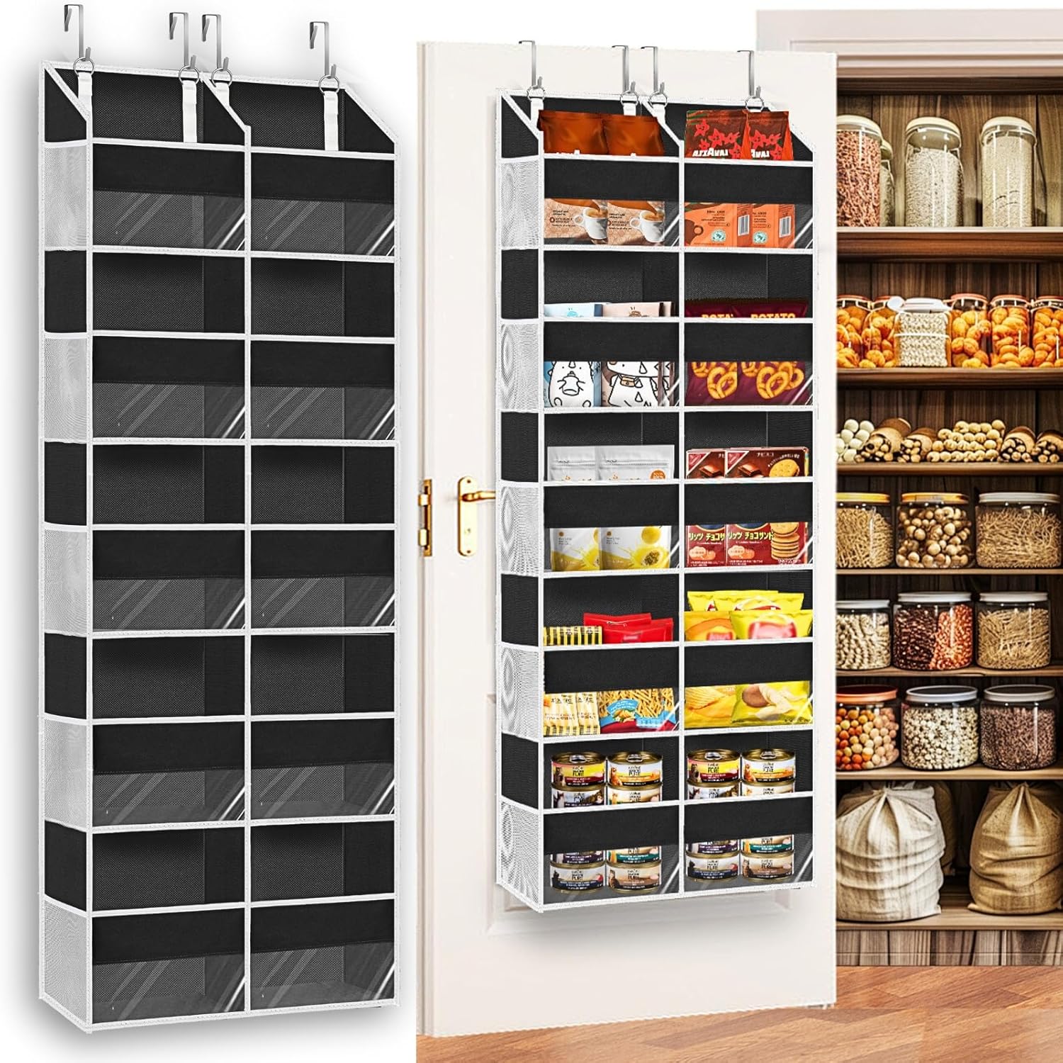Over the Door Organizer 5 Tiers, Extra Large Behind Door Storage of 10 Compartments, 80 lbs Weight Capacity Hanging Storage Organizer with Clear Window Kids Toys, Shoes, Diapers, Room storage