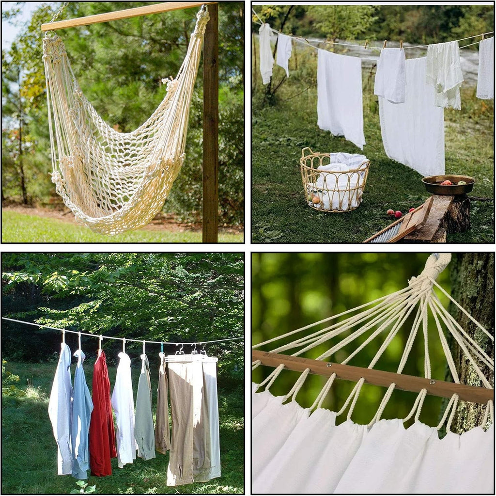 328 Feet 1/4 Inch White Natural Cotton Rope, Cotton Clothesline Rope, All-Purpose Craft Rope for Clothes Hanger, Garden Flower Potted Plants, Laundry Line Dryer