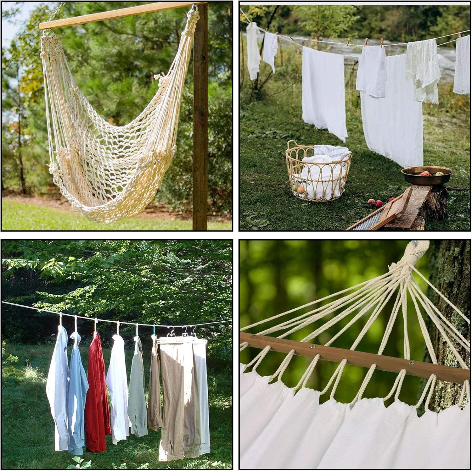 328 Feet 1/4 Inch White Natural Cotton Rope, Cotton Clothesline Rope, All-Purpose Craft Rope for Clothes Hanger, Garden Flower Potted Plants, Laundry Line Dryer