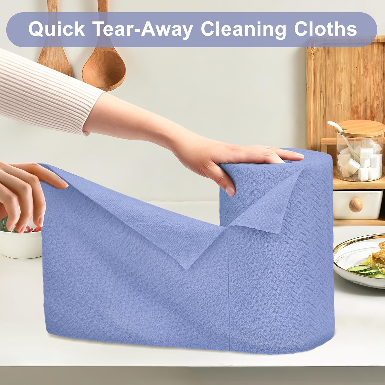 LIVOS Microfiber Cleaning Cloth Roll - 80 Pack, Reusable Paper Towels, Microfiber Towels for Cars, Super Absorbent Lint Free Cleaning Rags for House, Kitchen, Window-Light Purple, 11.5"x11.5"