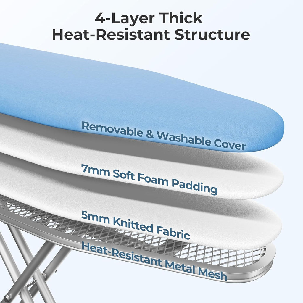 Yaheetech Foldable Ironing Board, Heavy Duty Iron Board with 9 Adjustable Heights, 4 Layer Cover and Safety Iron Rest, 52X14 Compact and Space Save Iron Board for Home Laundry Room Use, Blue