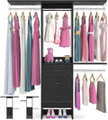 4FT Small Closet System with 3 Fabric Drawers, 48'' Closet Organizer System With 3 Adjustable Shelves, Flexible Built-In Clothes Garment Rack for Small Space, 48" L x 13" W x 71" H, Black