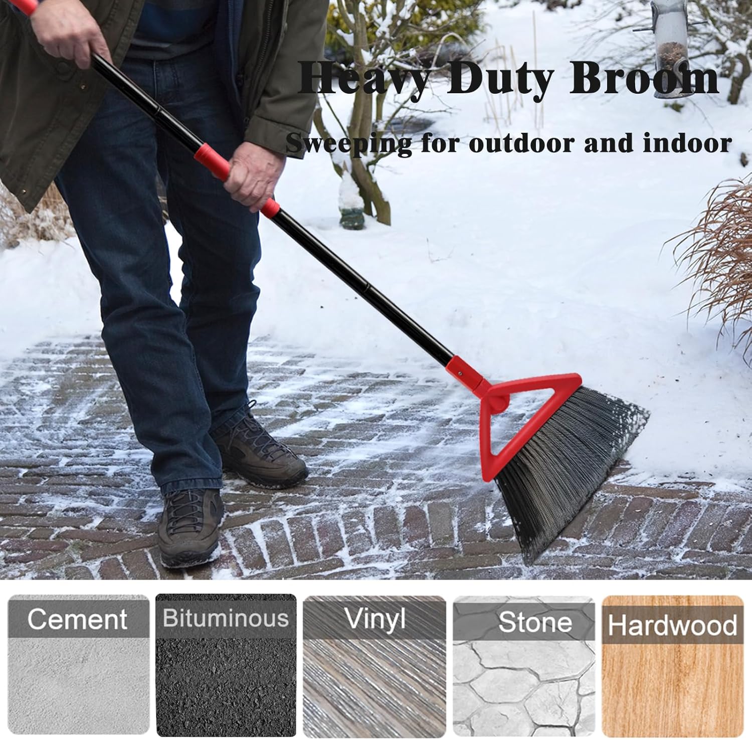 Heavy Duty Angle Broom, 3 Pack Longer Commercial Brooms, Swipe Brooms for Sweeping Indoor Outdoor, Perfect Red Broom of Kitchen, Garage, House, Restaurant