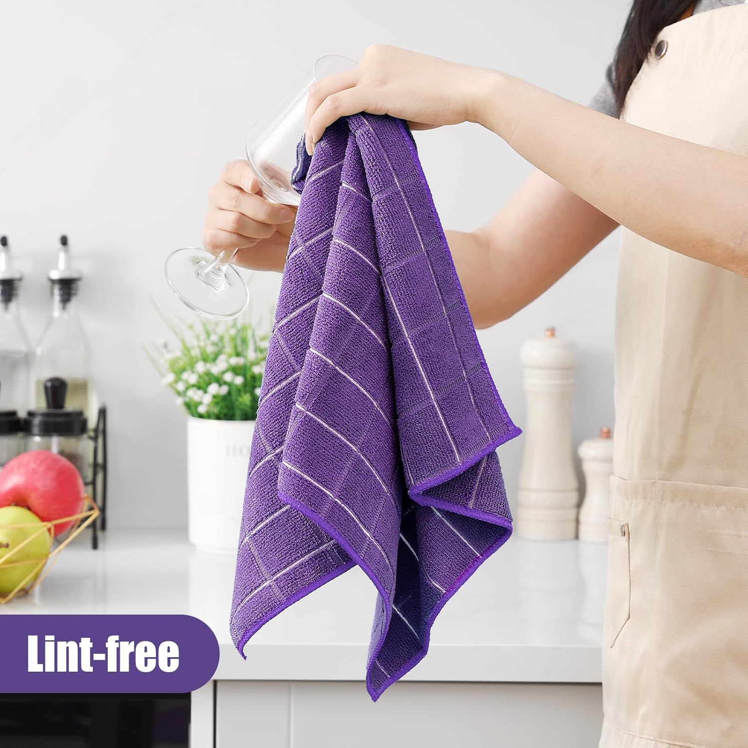 Homaxy Microfiber Kitchen Towels and Dishcloths Set, 16 Pack Soft and Absorbent Dish Hand Towels Bulk, 28 x 16 Inch & 12 x 12 Inch Quick Drying Rags for Washing Dishes, Purple