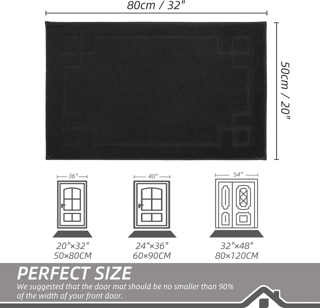 BEQHAUSE Door Mat 20" x 32", Non-Slip Door Mats Indoor Entryway Rugs Washable Low-Profile Absorbent and Stain Resist Floor Mats, Dog Door Mat for Front Back Door, Muddy Wet Shoes & Paws, Black