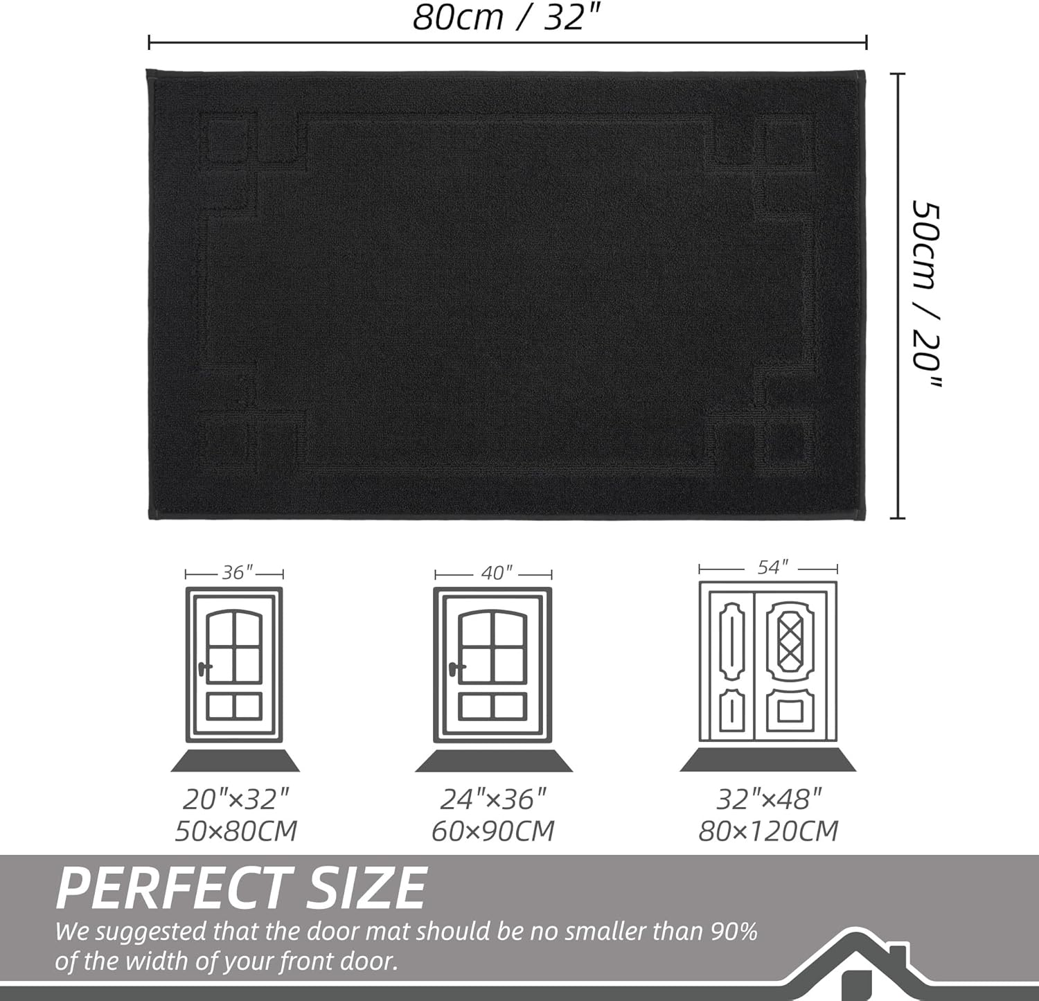 BEQHAUSE Door Mat 20" x 32", Non-Slip Door Mats Indoor Entryway Rugs Washable Low-Profile Absorbent and Stain Resist Floor Mats, Dog Door Mat for Front Back Door, Muddy Wet Shoes & Paws, Black