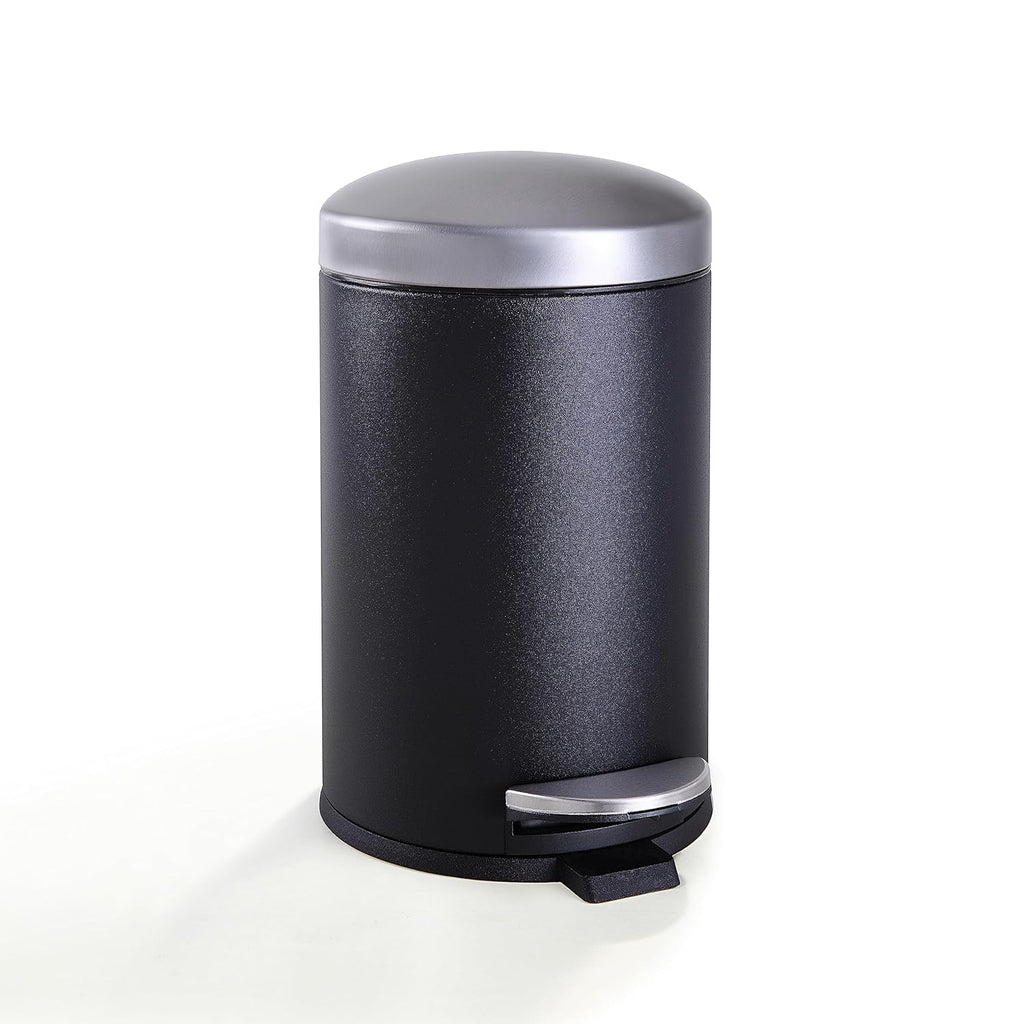 SunnyPoint 4.5 Liter(1.2 Gallon) Round Trash Can with Plastic Inner Bucket; Bathroom, Office, Kitchen and Bedroom Step On and Slow Close (BLK+SN)