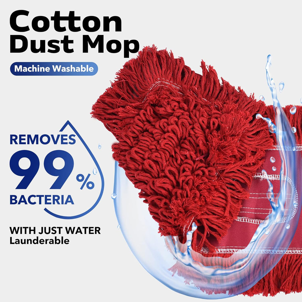 Matthew Cleaning 24'' Industrial Strength Cotton Dust Mop Refill Washable Replacement Heads for Residential & Commercial Use Fit Standard Dust Mop Frames, Hardwood,Concrete Floors Red 3 Pack