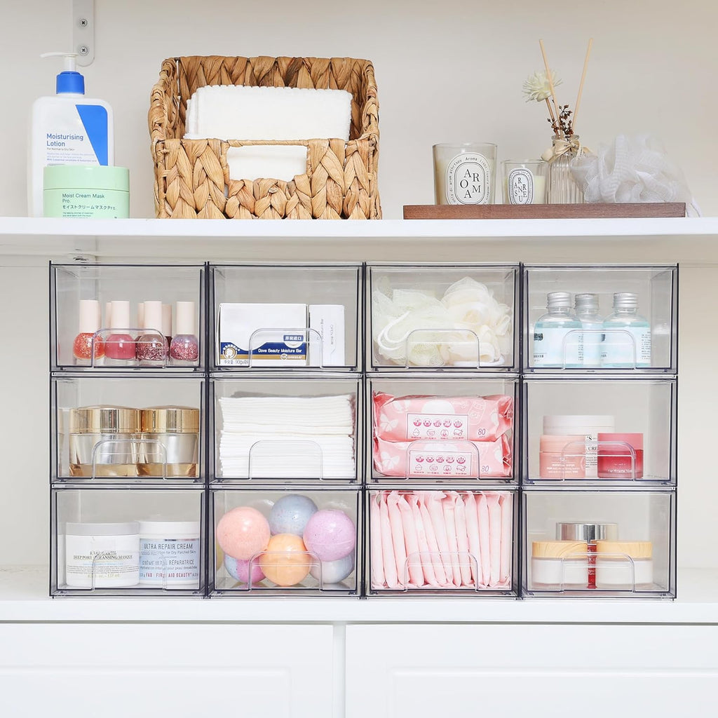 Vtopmart 10 Pack Clear Small Stackable Storage Drawers,Acrylic Bathroom Makeup Organizer,Plastic Storage Bins For Vanity, Undersink, Kitchen Cabinets, Pantry, Home Organization