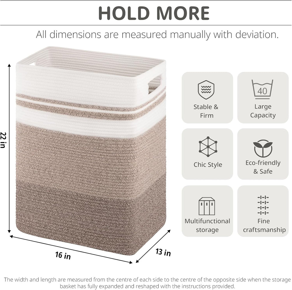 OIAHOMY Rectangle Laundry Basket, Large Laundry Hamper with Handles, Cotton Blanket Basket for Living room, Woven Decorative Storage Basket for Clothes,Pillows-16x13x22in-Gradient Yellow