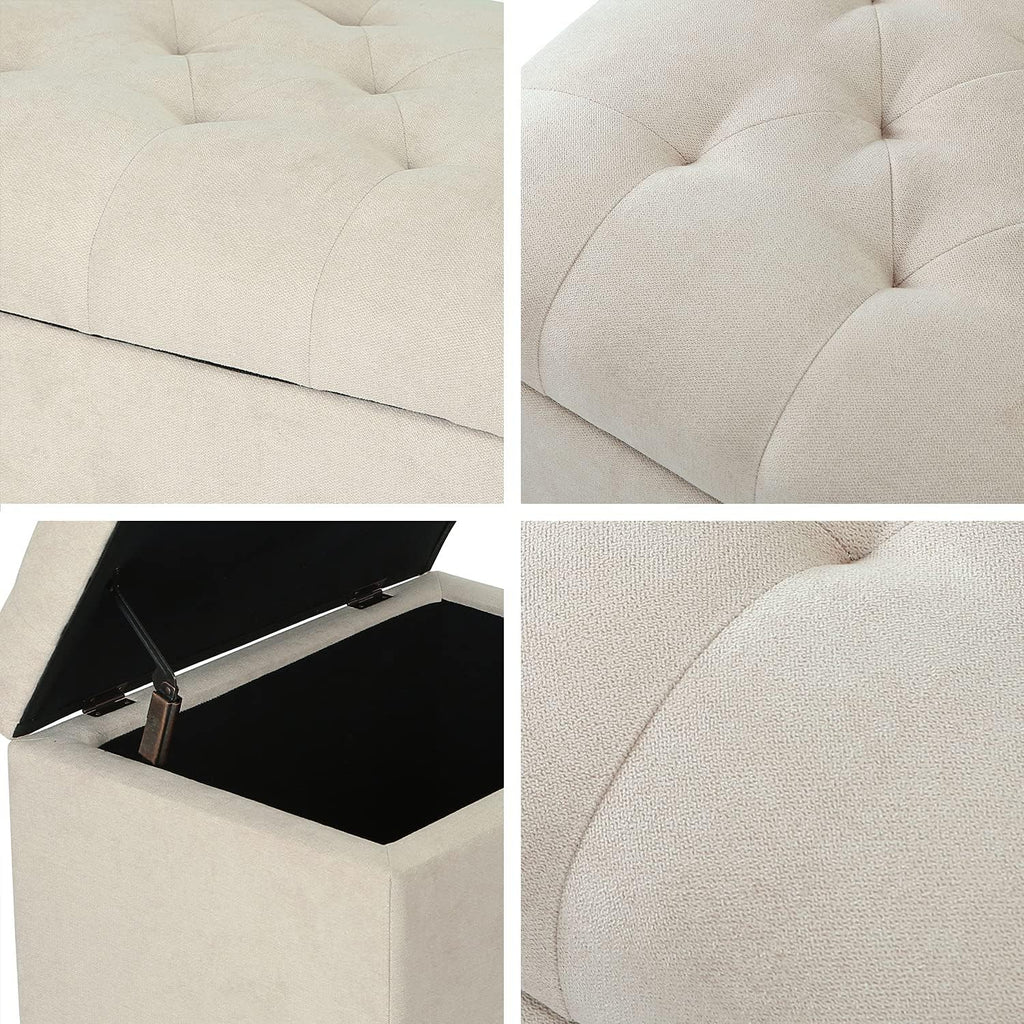 Joveco Storage Ottoman, 24" Fabric Rectangle Tufted Bench Foot Rest Stool for Living Room Bedroom, Beige