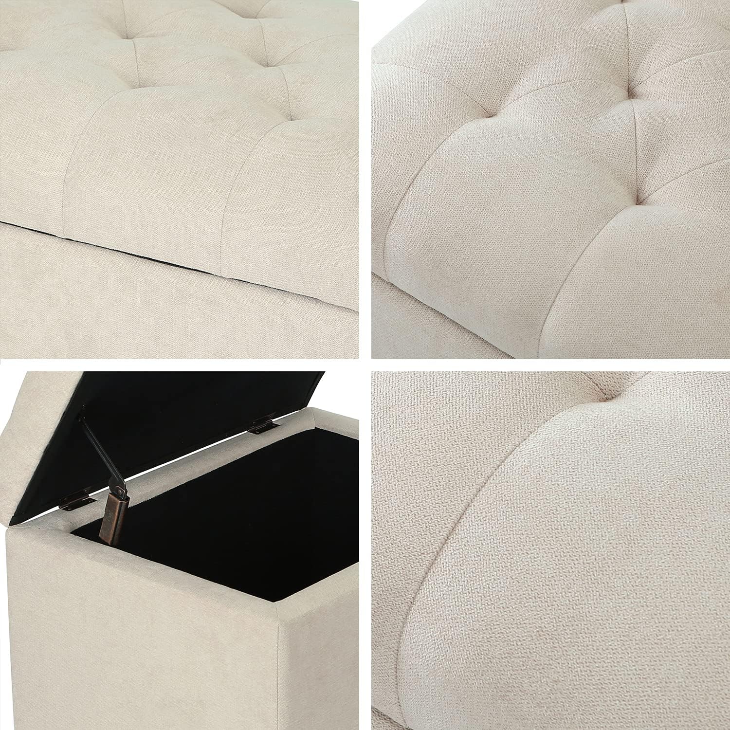 Joveco Storage Ottoman, 24" Fabric Rectangle Tufted Bench Foot Rest Stool for Living Room Bedroom, Beige