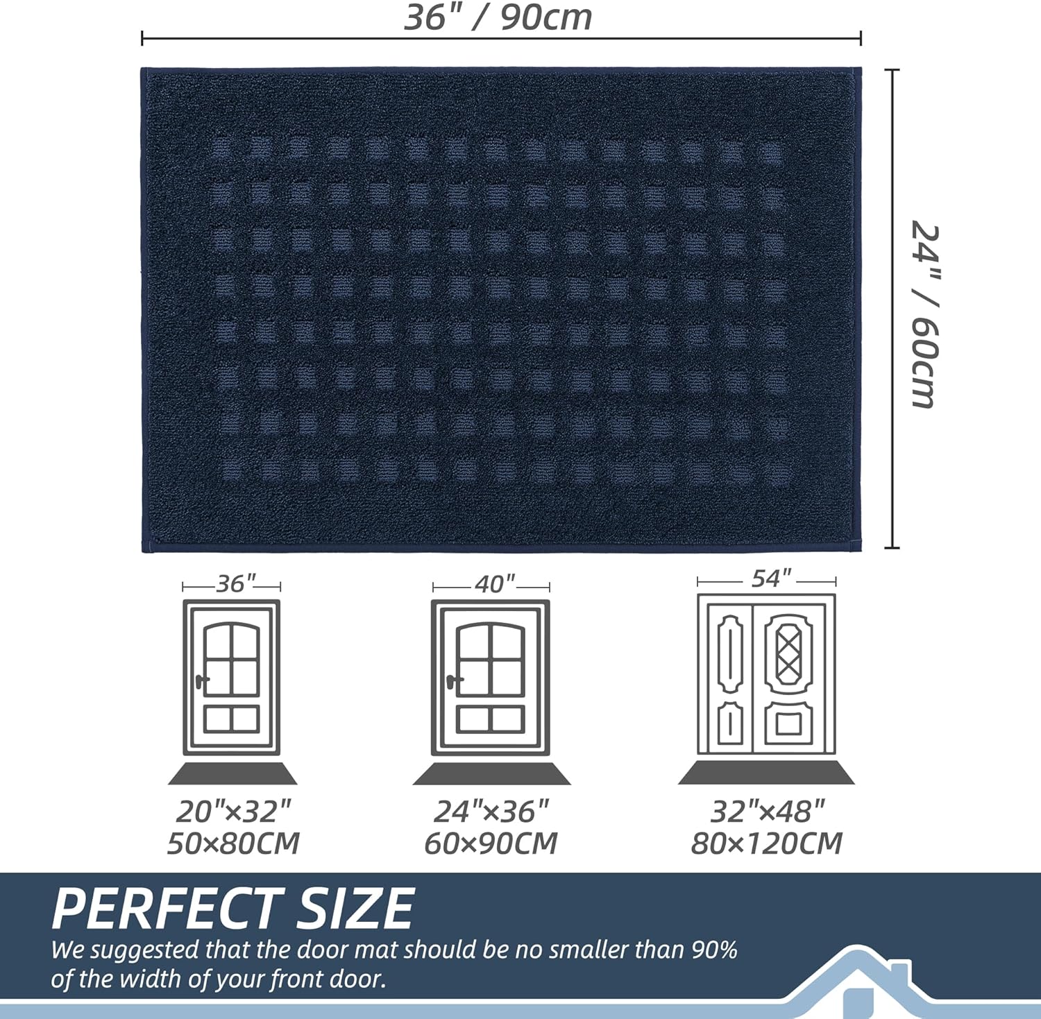 BEQHAUSE Waffle Door Mats Indoor 24"x36", Dog Mat for Muddy Paws Absorbent and Dirt Resist Floor Mats Non-Slip Washable Rugs for Entryway, Welcome Mat for Front Back Door, Muddy Wet Shoes, Navy Blue