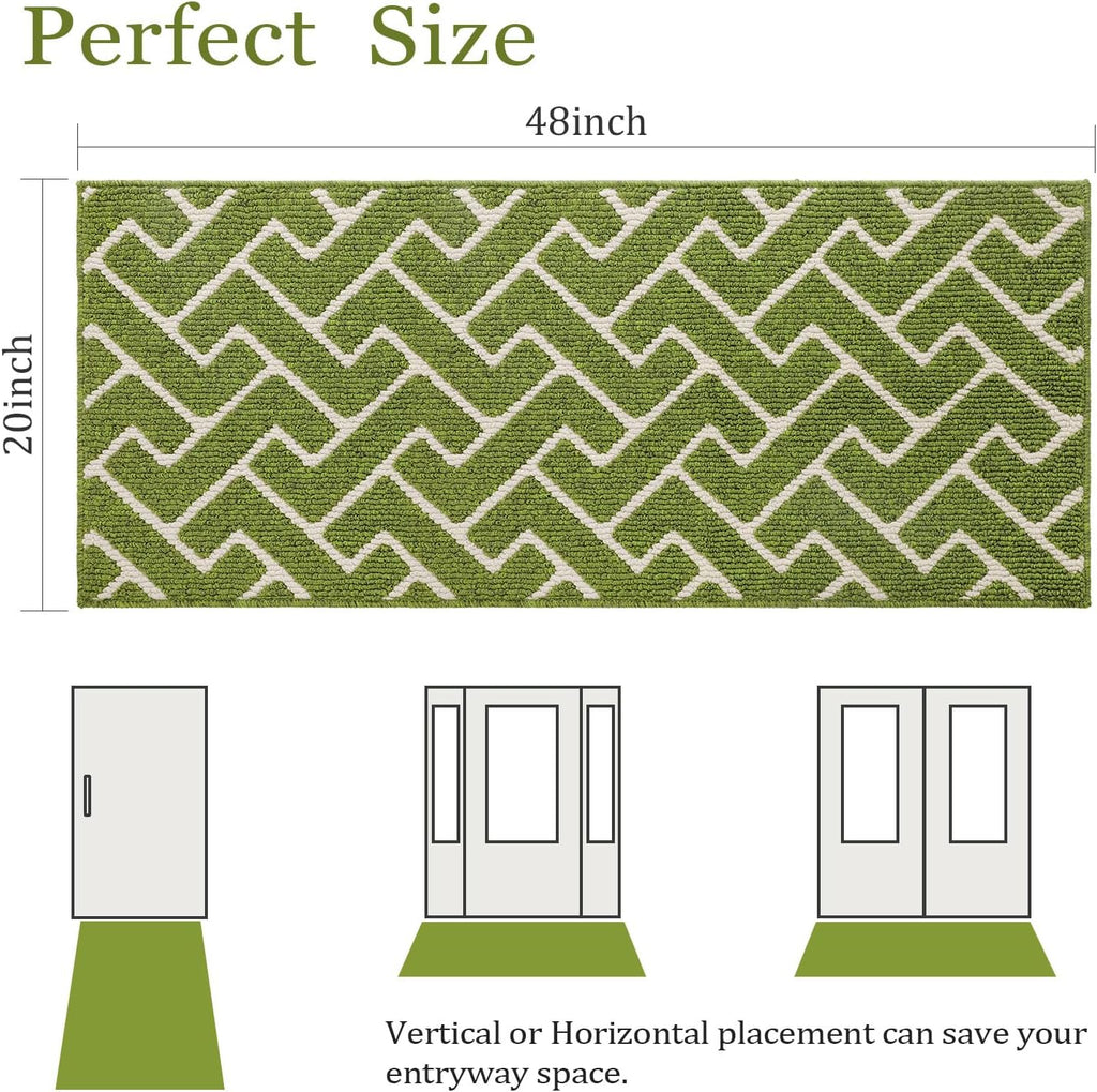 hicorfe Indoor Doormat,Front Back Door Mat Rubber Backing Non Slip Door Mats 20"x48" Absorbent Resist Dirt Entrance Doormat Inside Floor Mats for Entryway Washable Low-Profile(Sage Green)