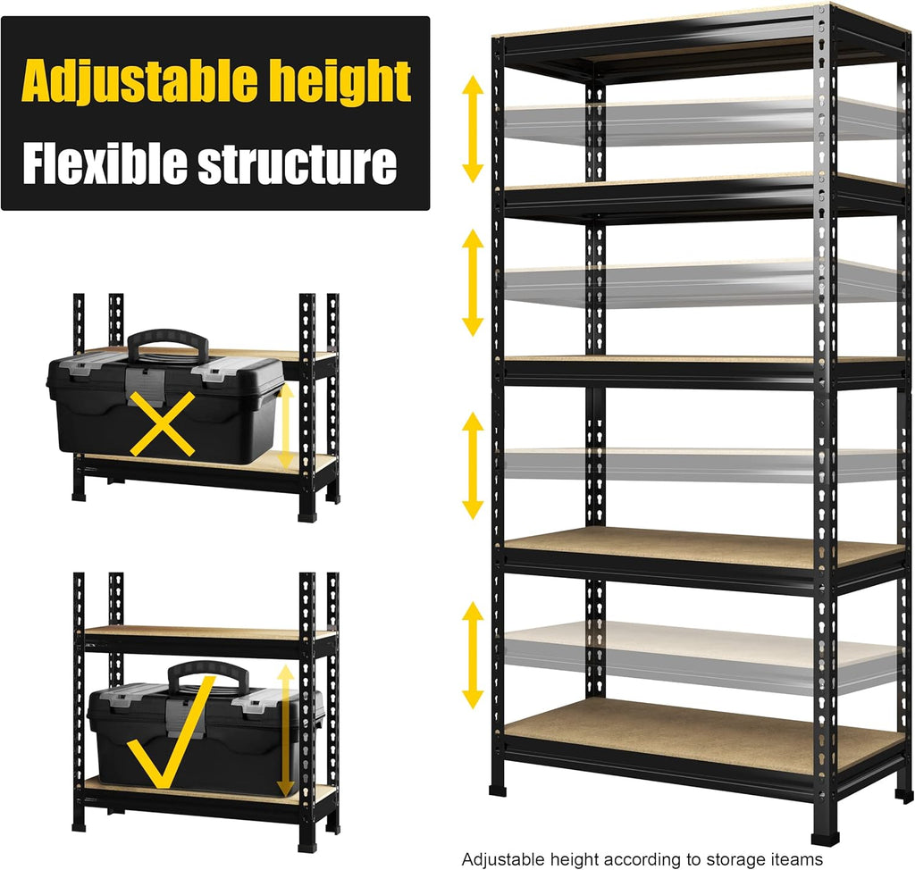 PrimeZone 32" W x 16" D x 63" H Storage Shelves - 3 Pack 5 Tier Adjustable Garage Storage Shelving, Heavy Duty Metal Storage Utility Rack Shelf Unit for Warehouse Pantry Closet Kitchen, Black