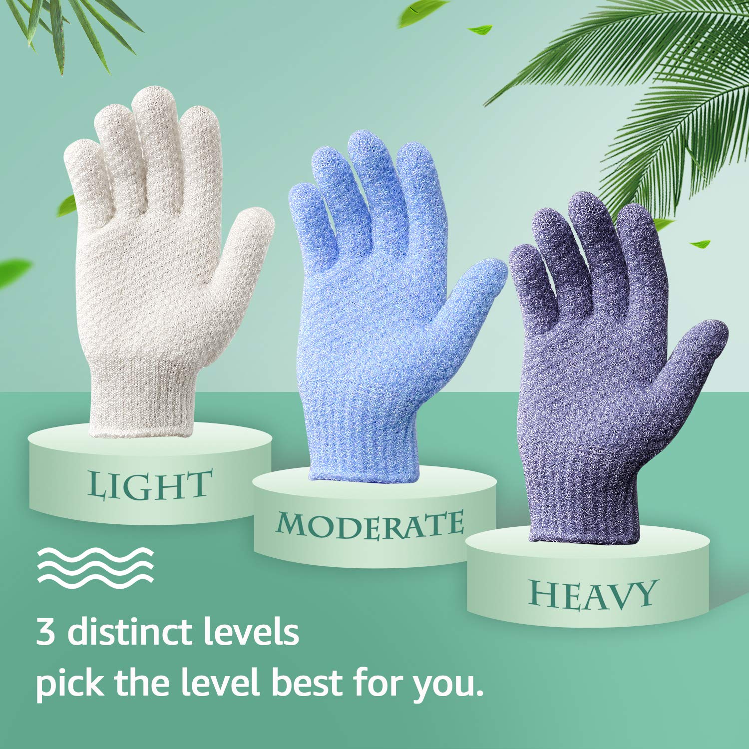 Evridwear Exfoliating Glove for Shower Man and Women, Dual Texture Bath Body Scrub Gloves Dead Skin Cell Remover forHome Spa, Massage,with Hanging Loop (3 Gloves Not 3 Pair)