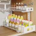 1 Pack 20.47IN Depth Under Sink Storage Organizer, Large 2-Tier Elegant Mesh Pull Out Shelf for Kitchen and Bathroom Cabinet Organization, L-Shaped and Adjustable Height Design-White
