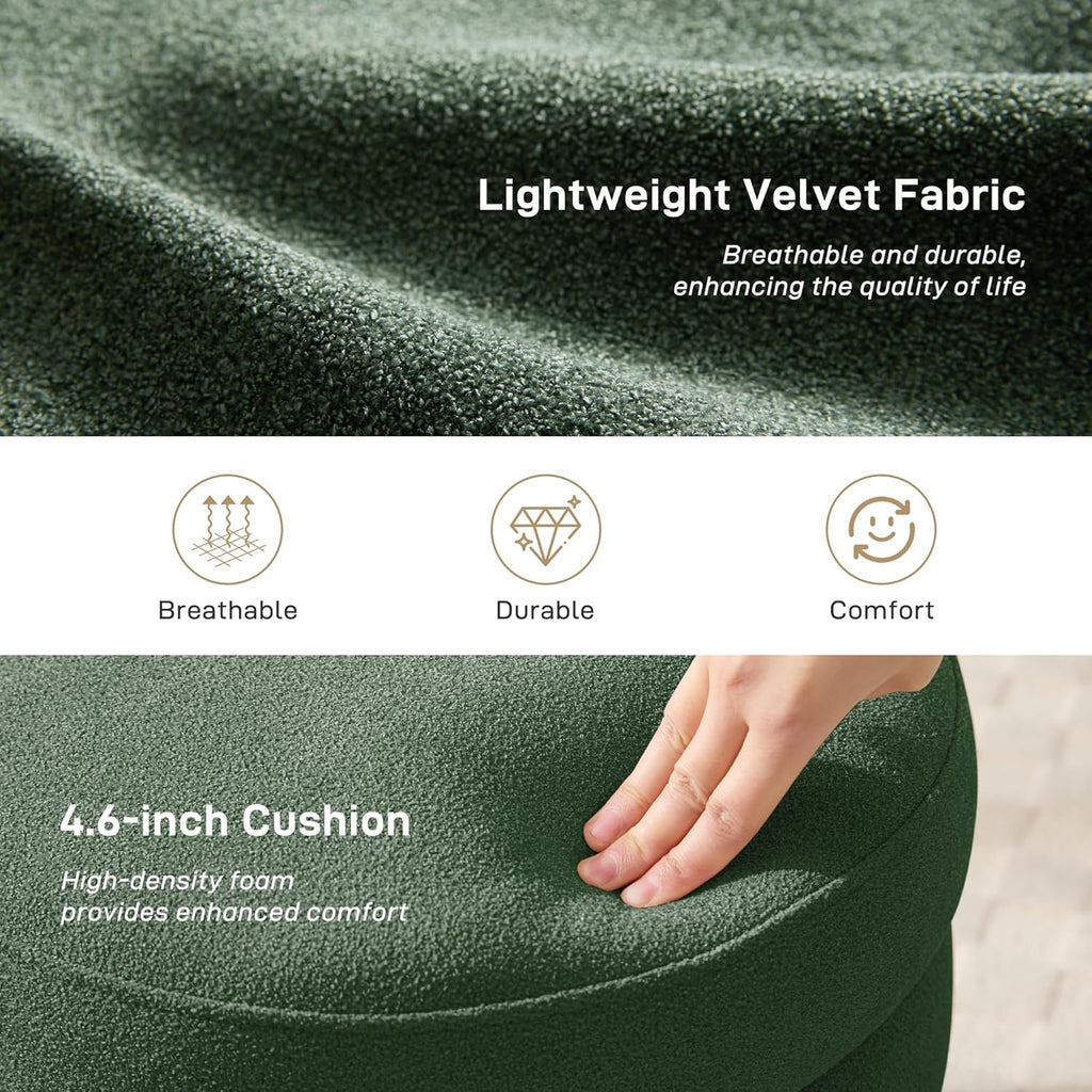 Round Ottoman with Storage Boucle Ottoman Stool Removable Lid for Living Room Modern Upholstered Vanity Storage Stool Foot Rest Bedroom Dorm Gifts Set of 2 (Green)