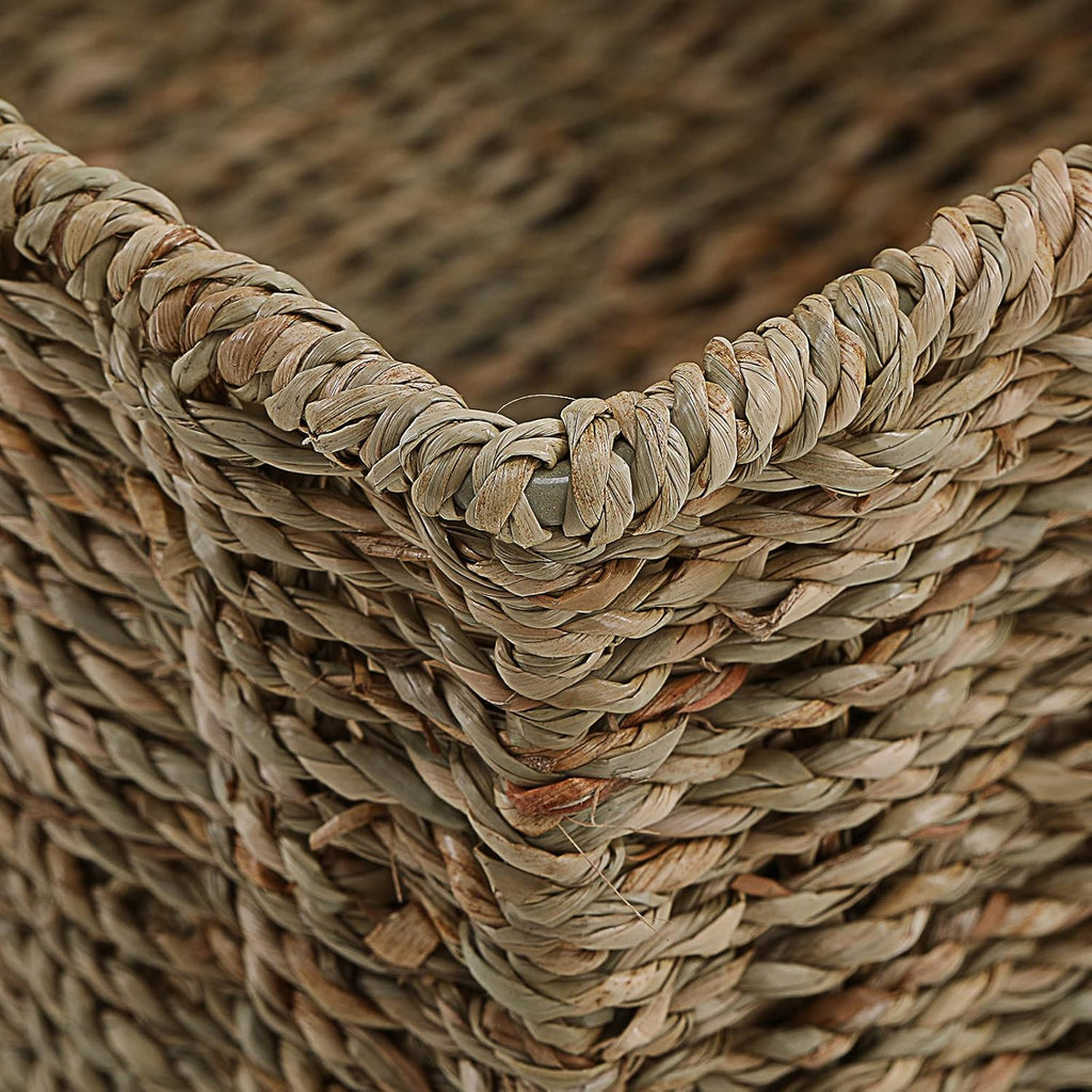 HOONEX Wicker Storage Baskets for Organizing, Decorative Woven Seagrass Baskets for Storage with Carrying Handles, Set of 2, Natural