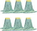Matthew Cleaning Commercial Mop Head Replacement, 5 Inch Wide Headband, Looped End Cotton Blend String Wet Mops for Floor Cleaning, 18 oz Medium, 6-Pack Green