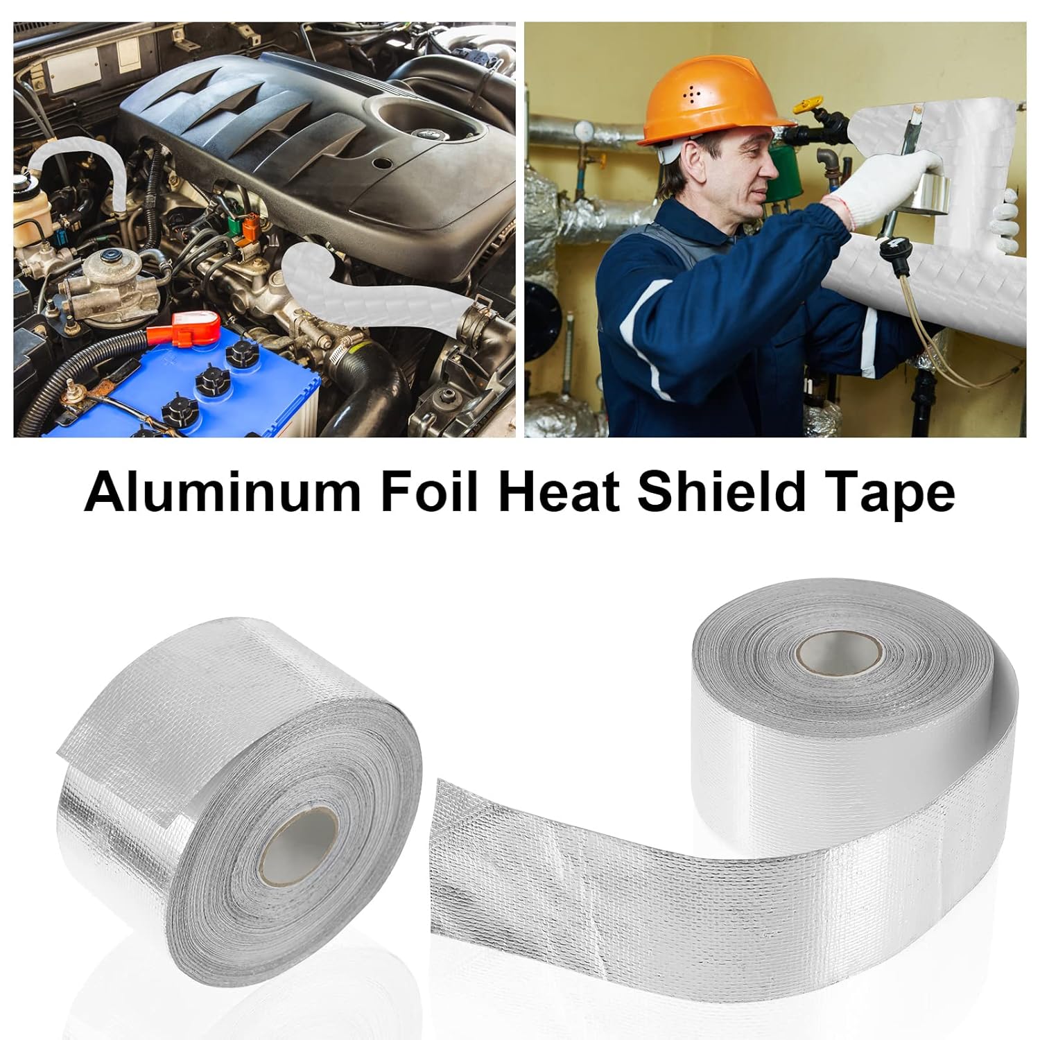 Zonon 2 Rolls Aluminum Foil Tape Heat Shield Tape Barrier Adhesive Reflective Fiberglass Thermal Insulation Reflective Material High Temp Protection(Silver,2 Inch X 100 ft)