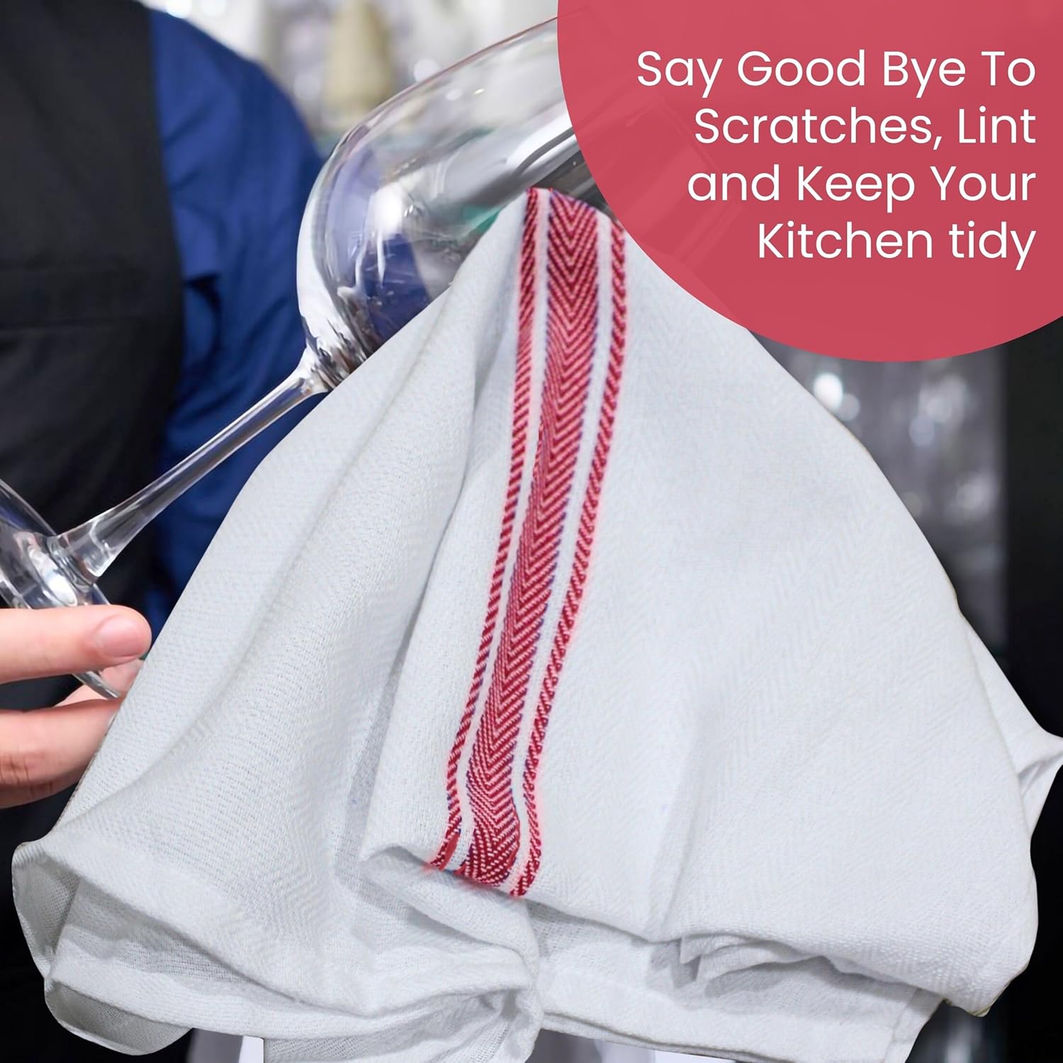 WHITEWRAP Kitchen Dish Towels for Kitchen, Highly Absorbent for Drying and Cleaning, Durable and Soft Tea Towels – 6 Pack, 100% Ring Spun Cotton 15 x 25 Inches – Red