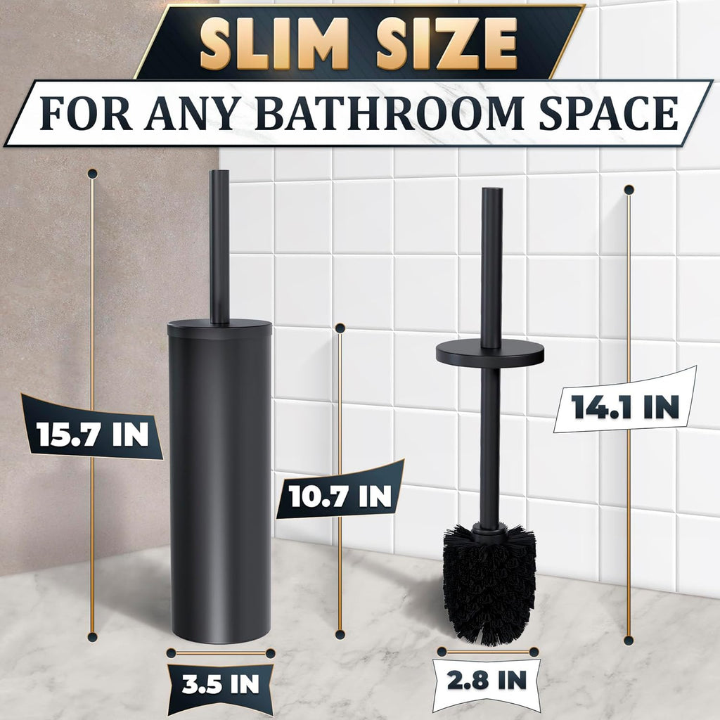 Black Toilet Brush and Holder Set - Scratch Resistant Black Toilet Bowl Brush and Holder with Soft Bristles Replaceable Head, Protection from Splashes, and Compact Design - for Effective Cleaning