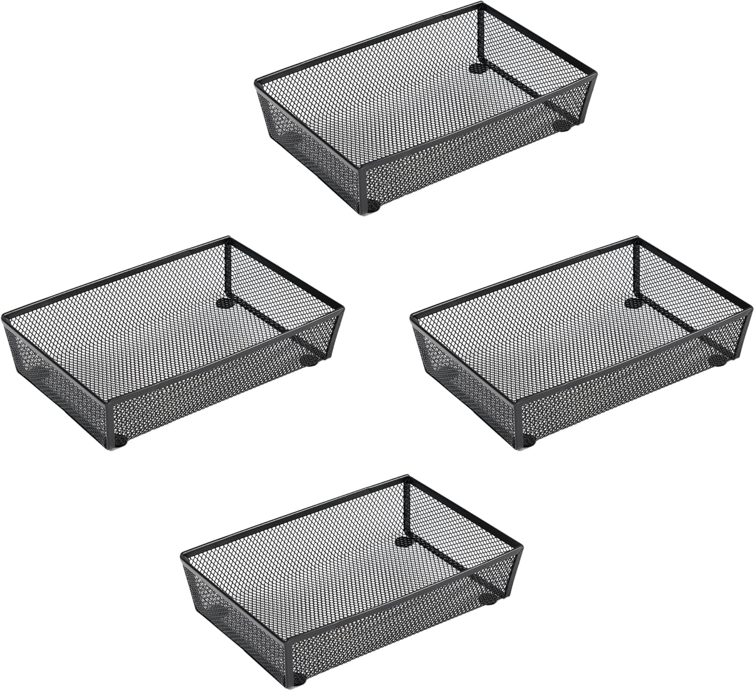 BYCY Silverware Drawer Organizer, Mesh Utensil Organizer for Kitchen Storage, Black Steel Metal Mesh Tray for Flatware Fork Spoon Knife (9x6-4P-Black)