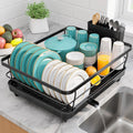 Stainless Steel Dish Drying Rack for Kitchen Counter, Sink Organization and Storage Essentials with Silverware & Utensil Holder, Home and Apartment Decor, 12''W x 15.6''L, Black