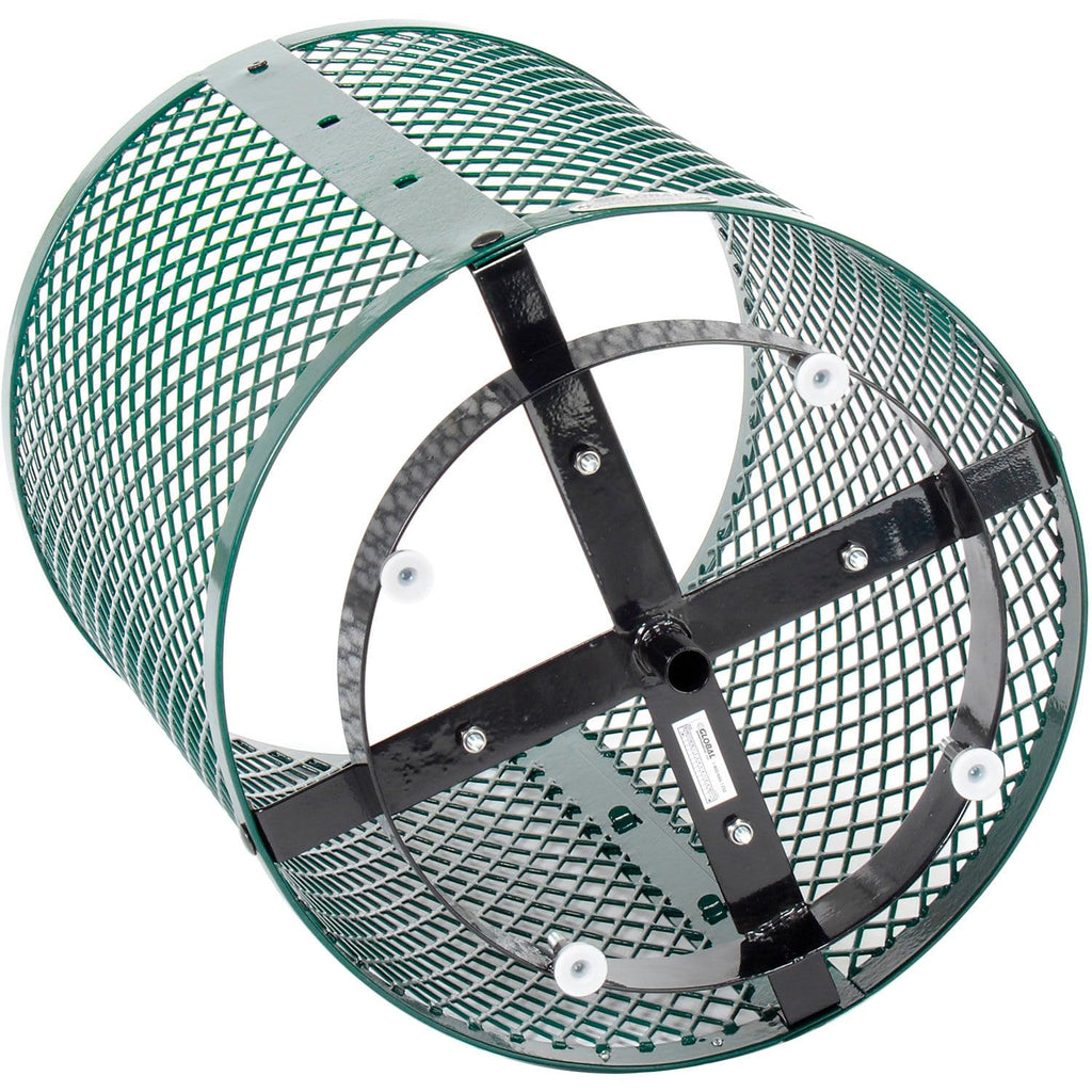 Global Industrial Outdoor Diamond Steel Trash Can with Rain Bonnet Lid, Raised Base and Plastic Liner, 36 Gallon Capacity, Green, Thermoplastic Coating, 23-1/2" Diameter, 43-1/2"H