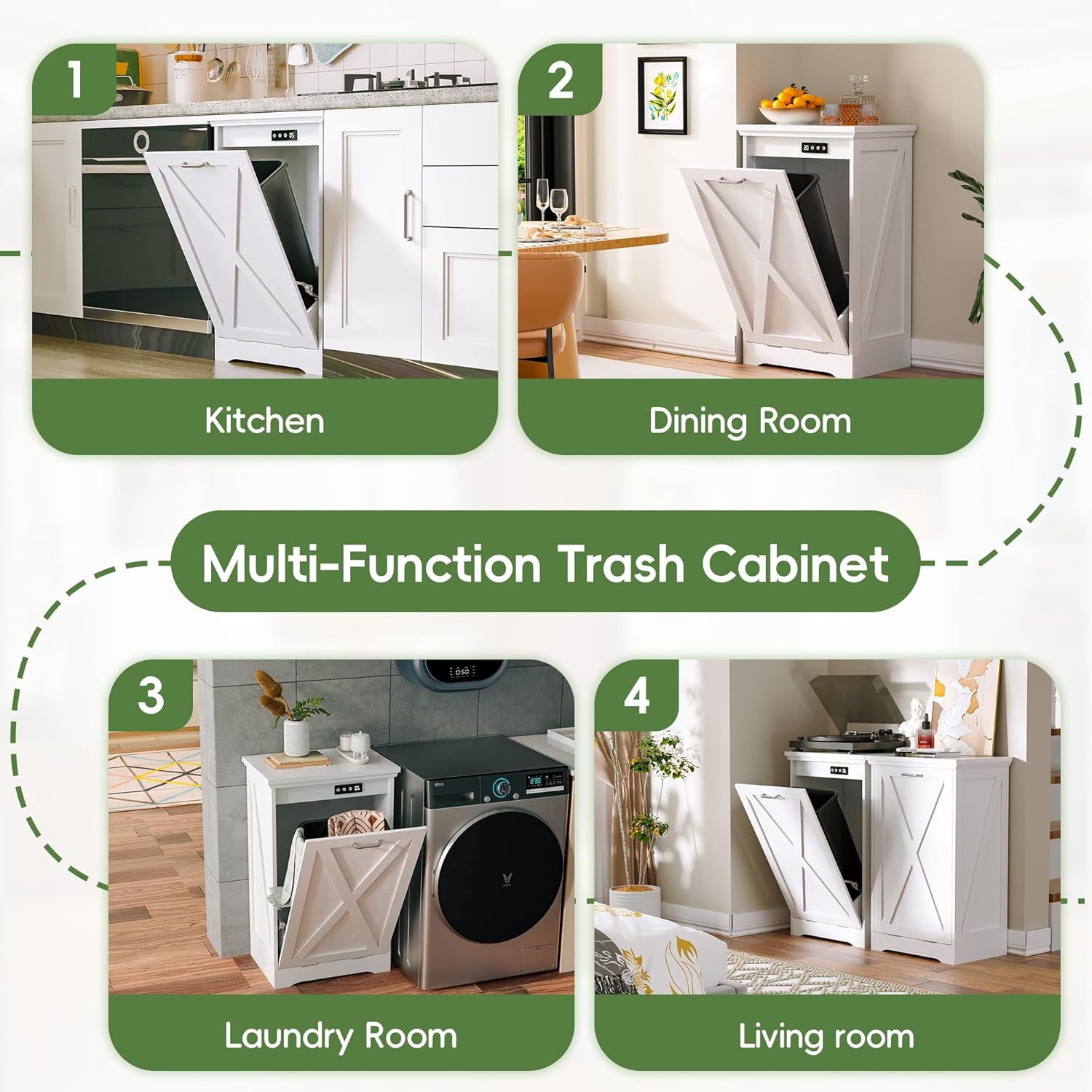 Betterhood TOLEAD Tilt Out Trash Can Cabinet, Hidden Trash Bin with Deodorizing & Negative Ion System, Pet-Proof Kitchen Waste Cabinet for Kitchen, Dining Room, Living Room (White, 1 * 13 Gallons)