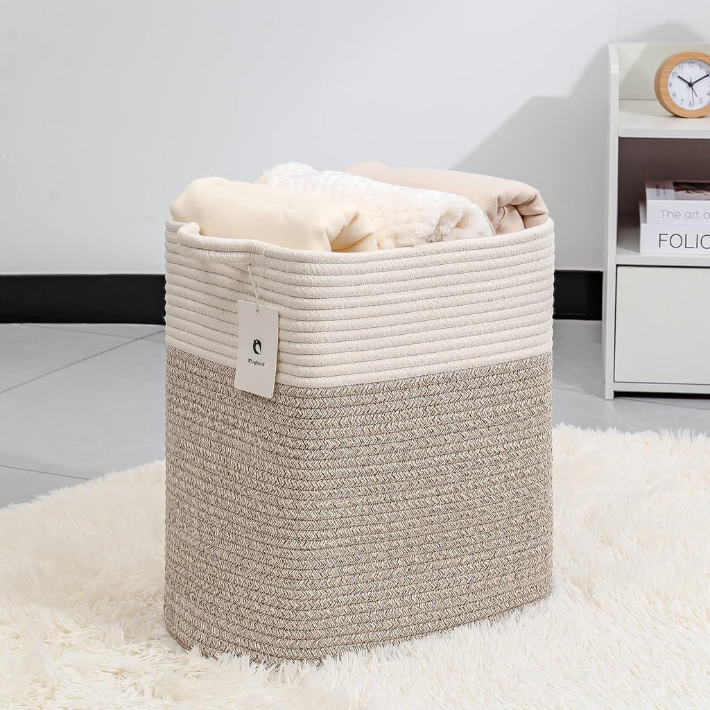 Medium and Large Woven Basket//With Handle, Used for Toys and Fabric Storage Basket used for Storing xl Storage Box, Decorative Storage Box Room (14L*15.7H WWhite Brown, 14L*10W*15.7H)