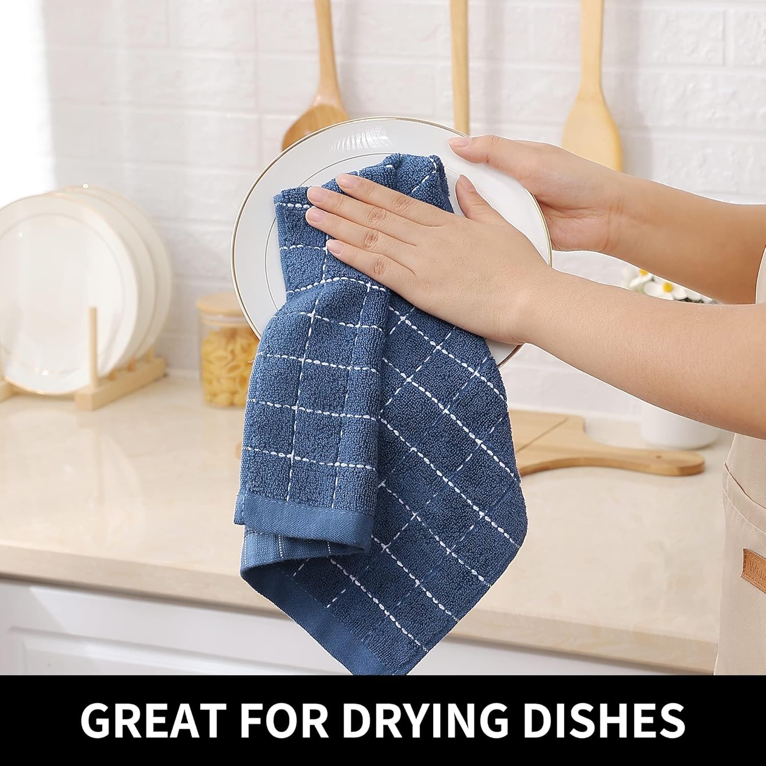 Homaxy 100% Cotton Terry Kitchen Dish Cloths, Ultra Soft and Absorbent Dish Towels for Kitchen, Suitable for Drying and Washing Dishes, 8 Pack, 12 x 12 Inches, Navy Blue
