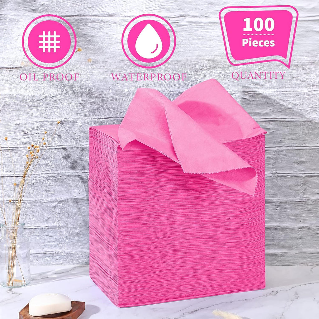Breling 100 Pcs 31.5 x 71 Inch Disposable Bed Sheets Oil-proof PE Film Massage Table Sheets Non-woven Fabric Spa Waterproof Bed Cover Breathable for Beauty Salon Hotels Tattoo Waxing(Pink)