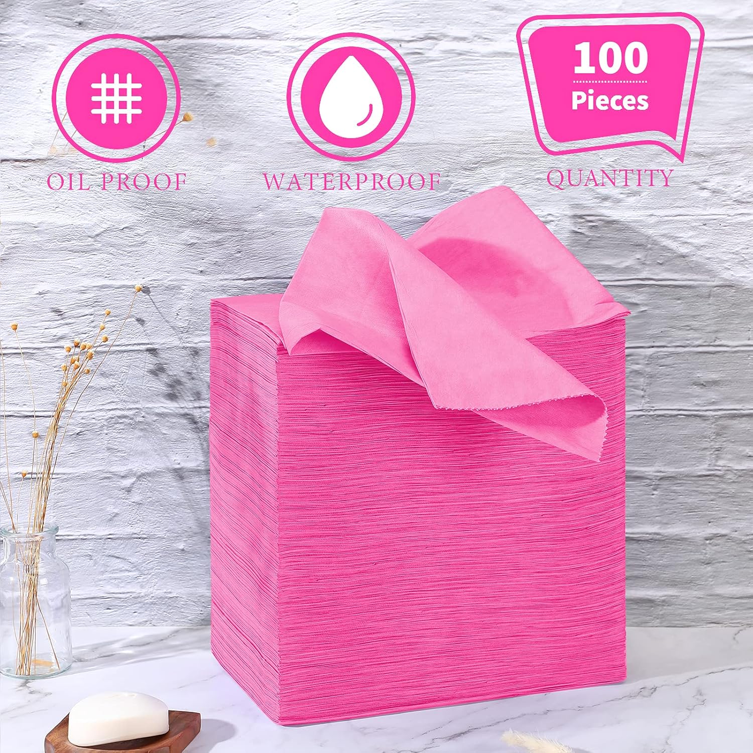 Breling 100 Pcs 31.5 x 71 Inch Disposable Bed Sheets Oil-proof PE Film Massage Table Sheets Non-woven Fabric Spa Waterproof Bed Cover Breathable for Beauty Salon Hotels Tattoo Waxing(Pink)