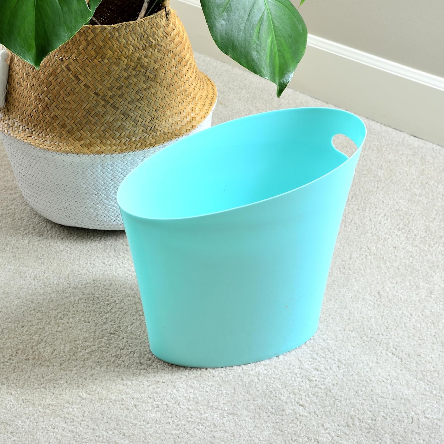 Youngever 2 Gallon Slim Trash Can, Plastic Garbage Container Bin, Small Trash Bin with Handles for Home Office, Living Room, Study Room, Kitchen, Bathroom (2 Pack) (Mint)