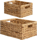StorageWorks Wicker Storage Baskets, Large and Small Baskets, Handwoven Water Hyacinth Basket for Organizing, Decorative Organizers with Built-in Handles, Set of 2