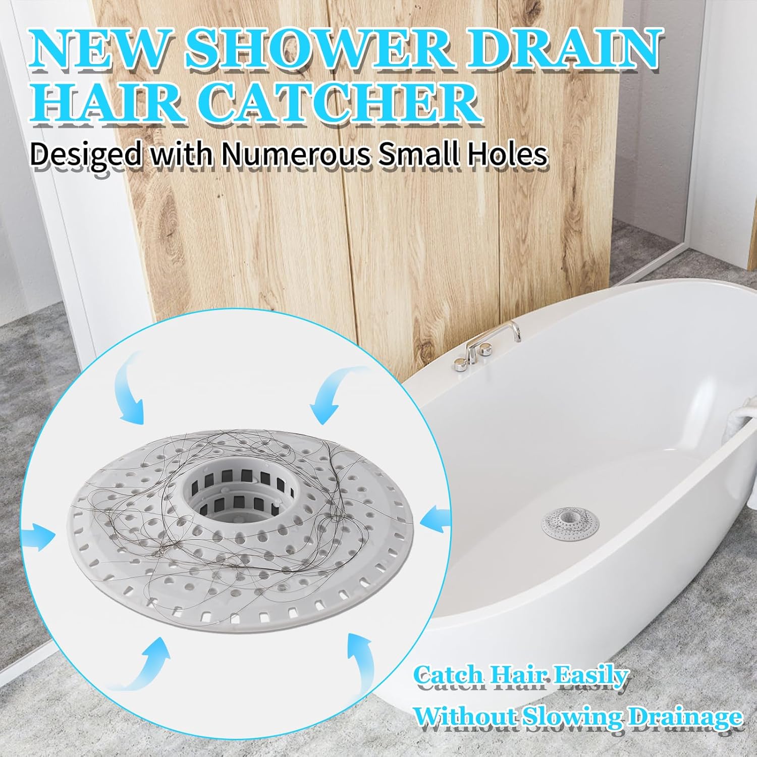 Bathtub Drain Hair Catcher,Silicone Tub Hair Catcher Drain Protector,All-in-one Shower Hair Drain Catcher Strainer for 1.48'' to 1.76'' Regular Drains, 3PCS(Patent Pending)