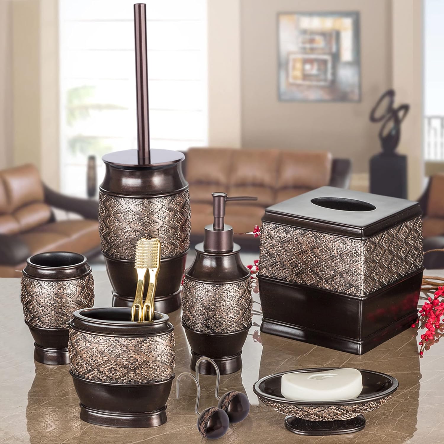 Creative Scents Dublin Brown Toilet Brush Set - Toilet Bowl Cleaner Brush and Holder - Decorative Toilet Bowl Scrubber - Space Saving Designed Toilet Bowl Cleaner