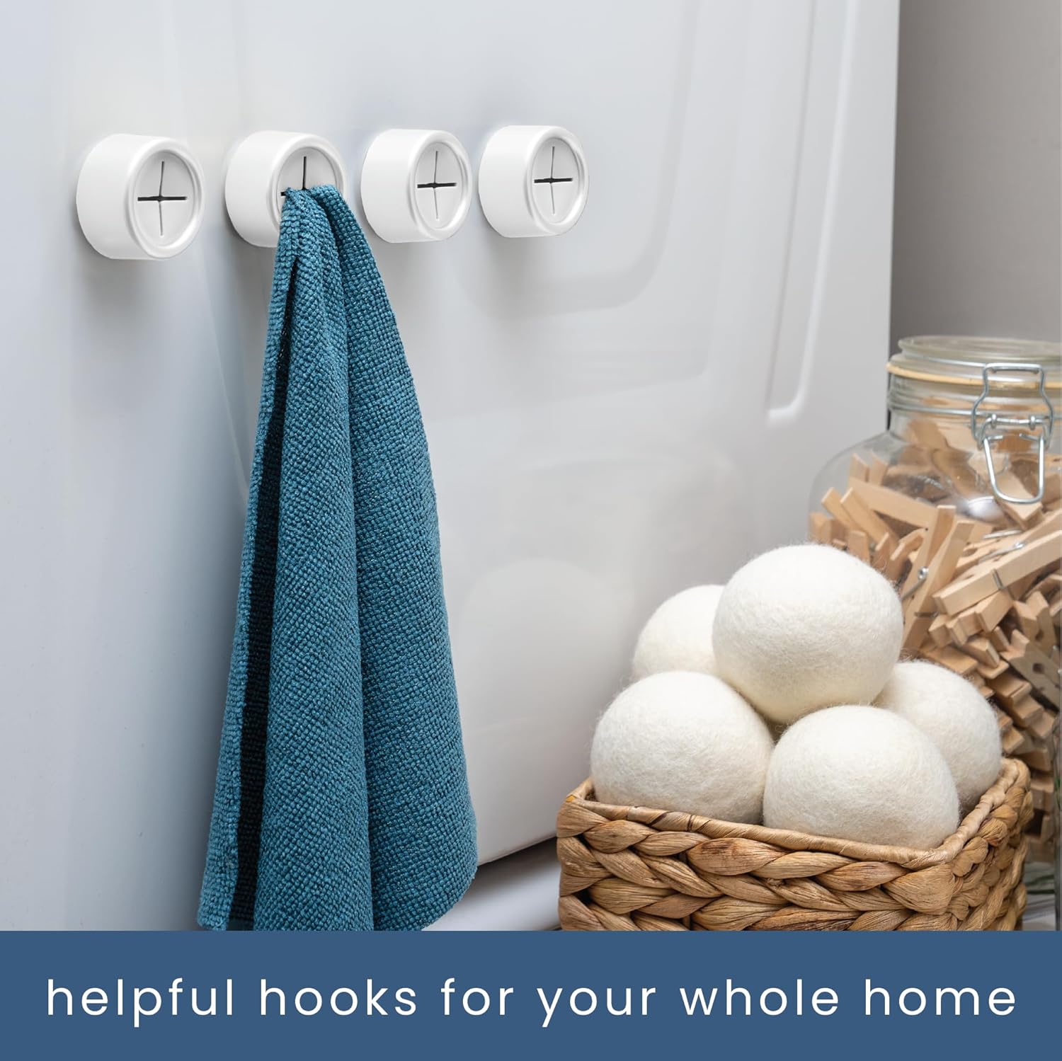 S&T INC. Round Adhesive Push Towel Hooks for Kitchen, Hand and Dish Towels, Matte White, 4 Pack