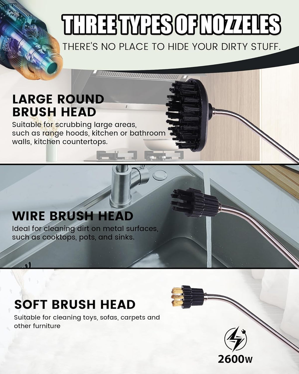 FoundGo 1700W Tankless Handheld Steam Cleaner with 7 Brushes 20s Heating to 239℉ Pressurized Portable Steam Cleaner, Cleaning Home/Kitchen/Car & More-Black