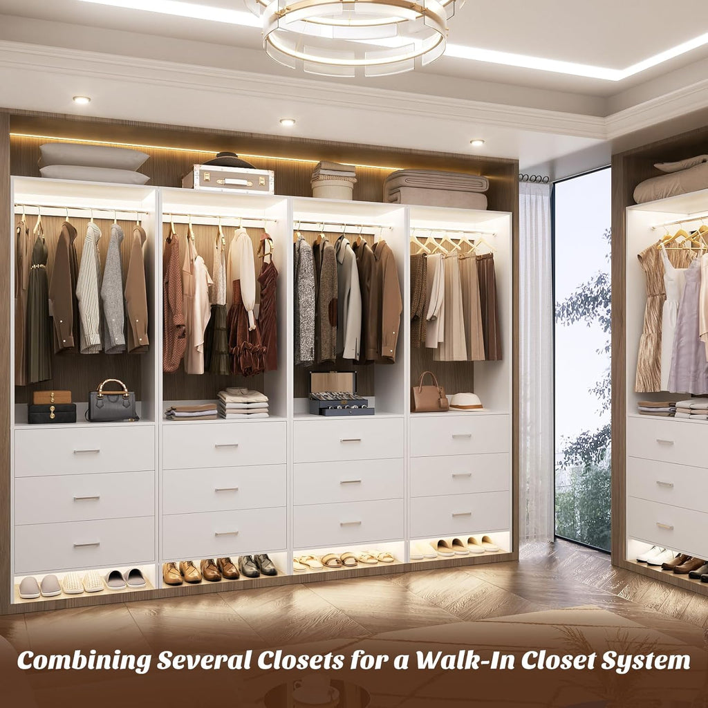 Aheaplus 2FT Closet System with 3 Drawers, 24’’ Closet Organizer, Wood Closet Organizer System, Walk-in Closet or Small Closets Wardrobe, Clothes Rack with Hanging Rods,-E6, White