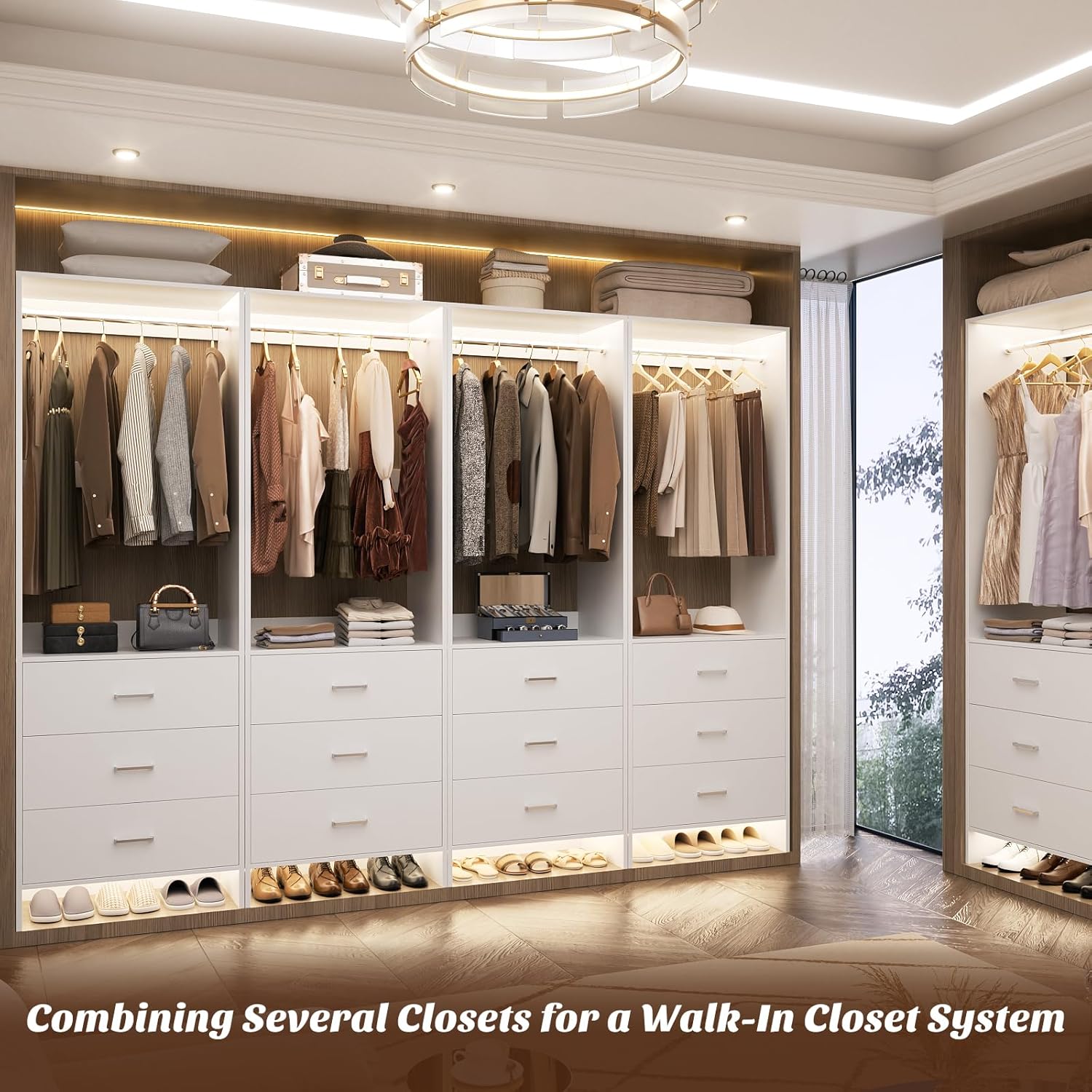 Aheaplus 2FT Closet System with 3 Drawers, 24’’ Closet Organizer, Wood Closet Organizer System, Walk-in Closet or Small Closets Wardrobe, Clothes Rack with Hanging Rods,-E6, White