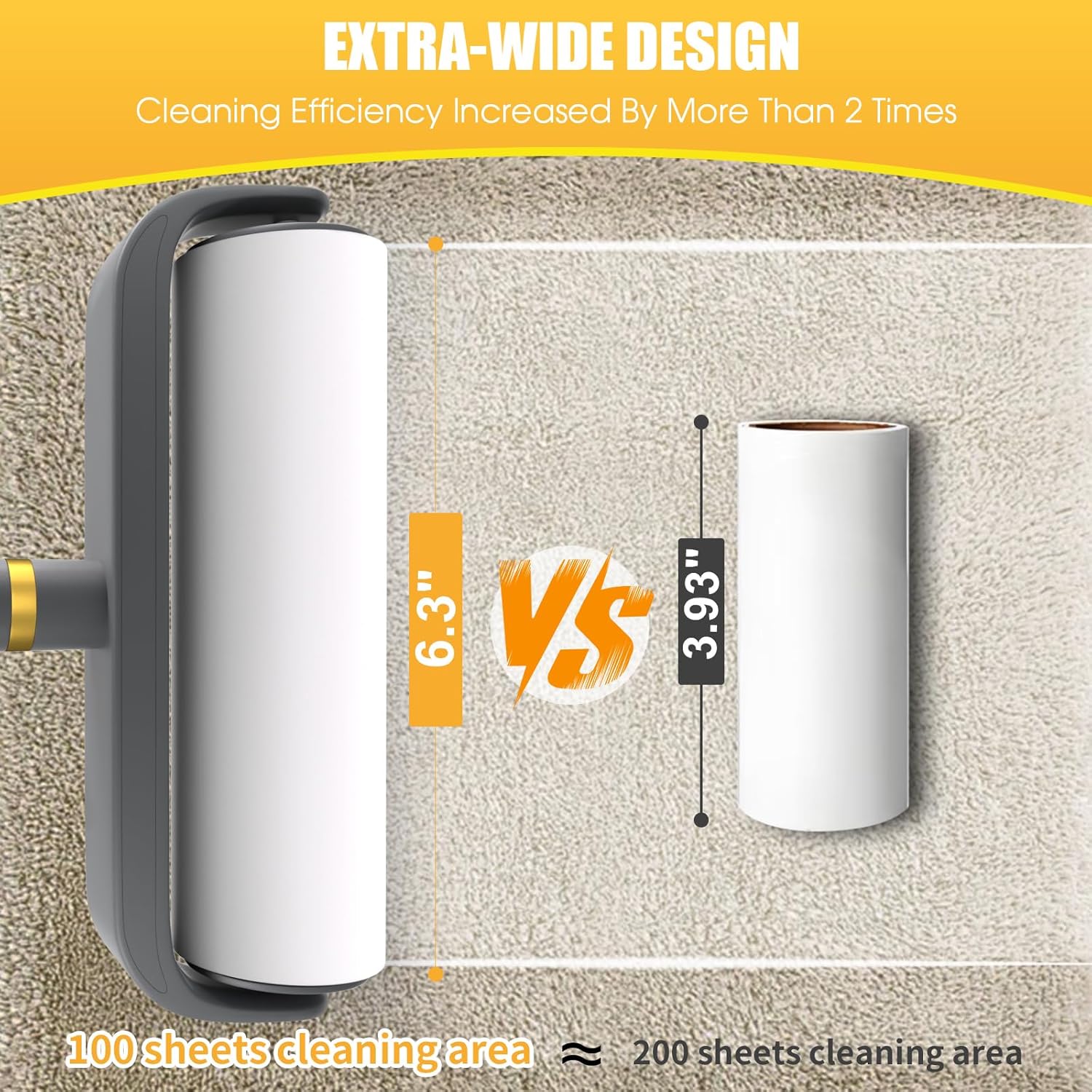 6.3" Large Surface Lint Roller Refills, Extra Sticky Roller for Clothing, Pet Hair, Furniture Cleaning, 6 Refills Total 600 Sheets