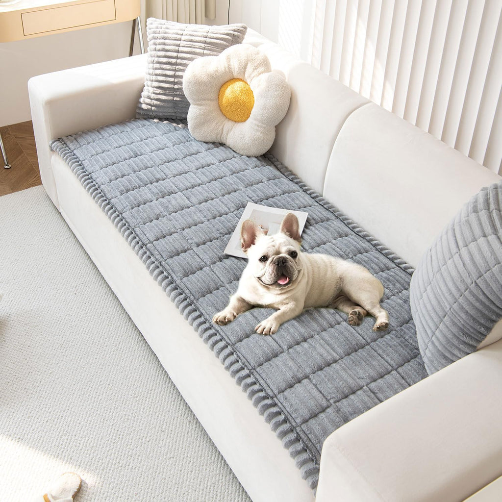 OTOB Sofa Covers for 3 Cushion Couch Washable, Fuzzy Non Slip Pet Friendly Couch Cover Protector Love Seat, All Seasons Soft Plush Furniture Bed Mats Sofa Slipcovers (Gray, 31.5" x 70.9'')
