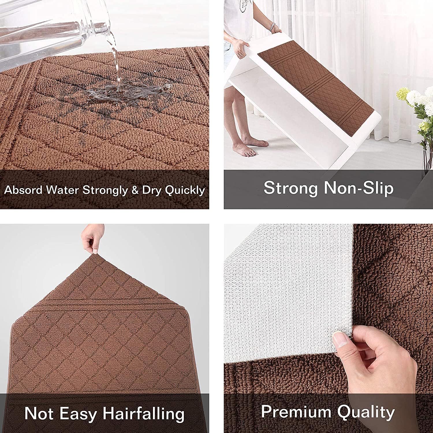 REFETONE Indoor Doormat, Front Back Door Mat 16"x24" Absorbent Rubber Backing Non Slip Door Mats, Low-Profile Resist Dirt Rugs, Machine Washable Door Rug Inside Floor Mat for Entryway, Chocolate