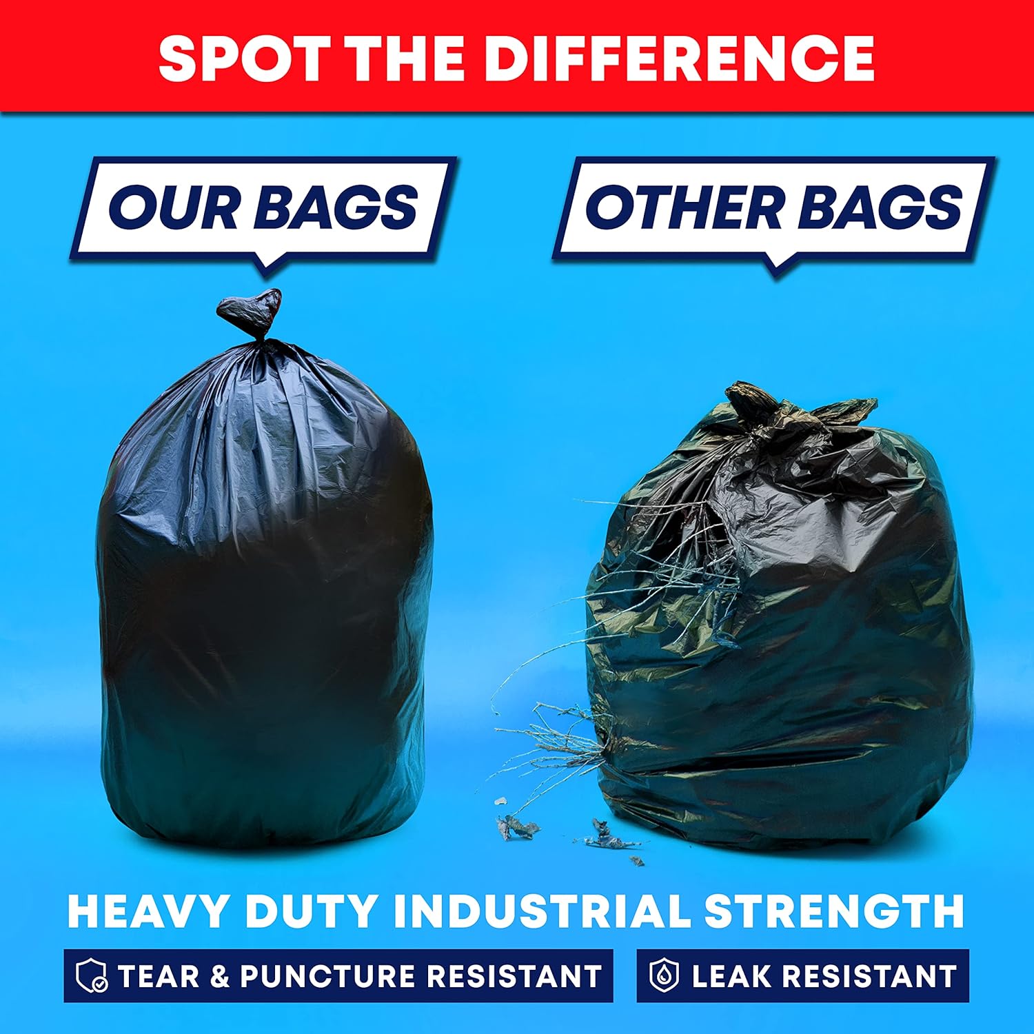 Veska 95-96 Gallon Trash Bags Heavy Duty (Huge 50 Bags W/Ties) 95-96 Gallon Trash Bags Large Black Heavy Duty Can Liners, Large 90-100 Gallon Garbage Can Liners