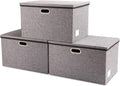 PRANDOM Extra Large Collapsible Storage Bins with Lids [3-Pack] Linen Fabric Foldable Storage Baskets Boxes Organizer Containers Cube with Cover for Bedroom Closet Office Nursery (22.8x15.75x13.8)