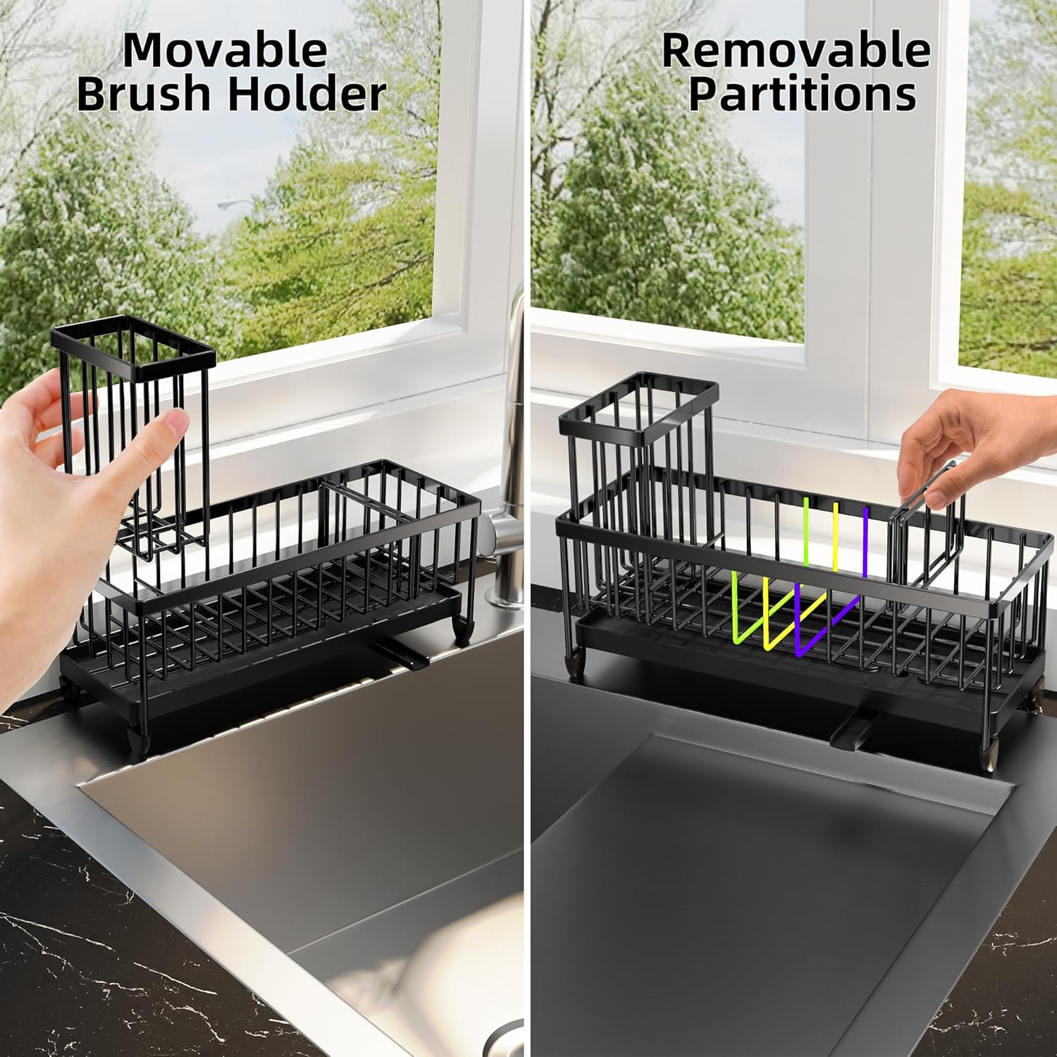 Moforoco Extra Large Sponge Holder for Kitchen Sink Organizer Caddy, Dish Brush Scrubber Holder,Stainless Steel Sink Box Utensil Holder,Soap Dispenser Set Tray Counter Accessories & Storage Rack