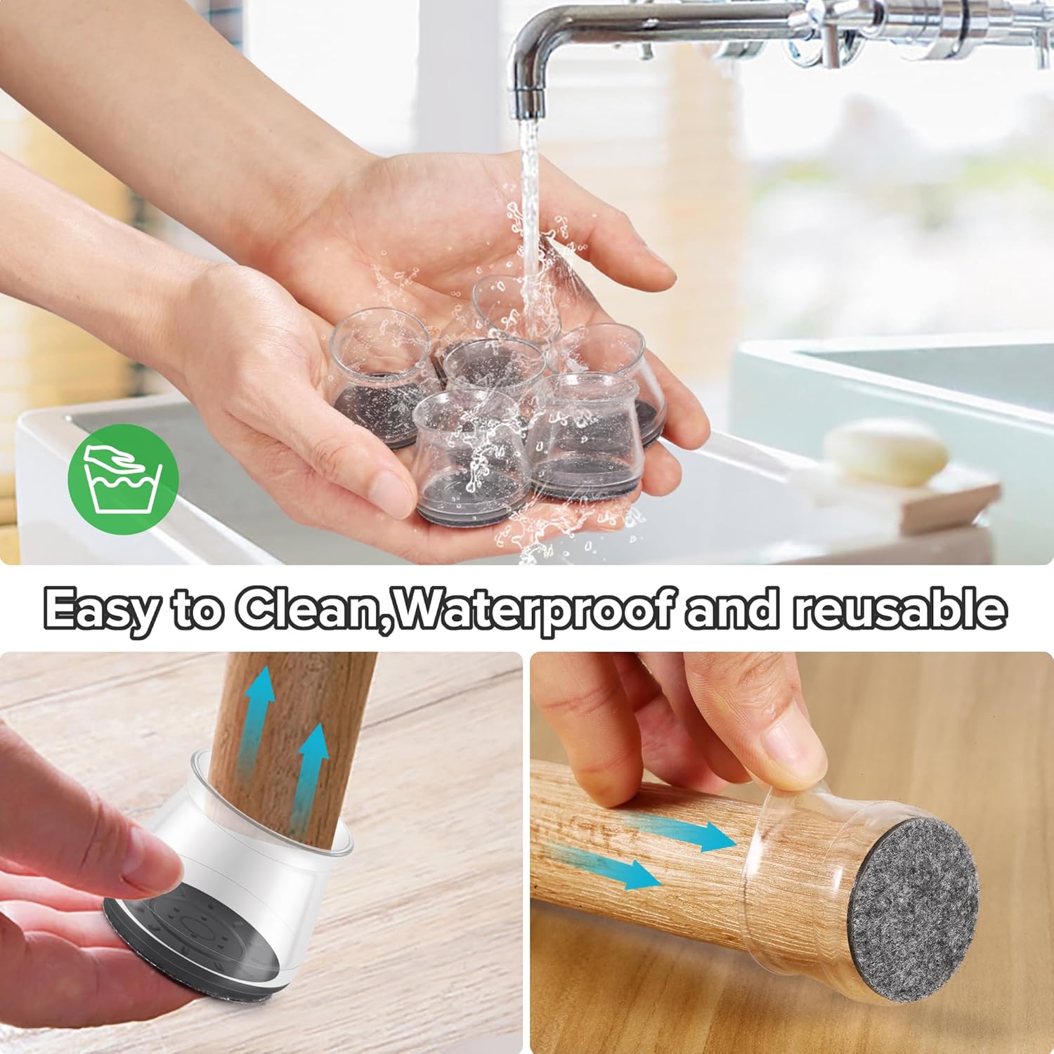 24PCS Upgraded Silicone Chair Leg Floor Protectors for Hardwood Floors, Furniture Sliders for Chair Legs, Felt Bottom Furniture Pads, Anti-Slip Round&Square Cap Covers to Scratch and Reduce Noise